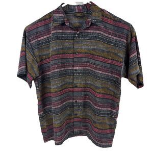 Monzini Collection Men's Size L Geometric Pink Purple‎ Grey Shirt Made In USA